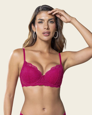 Sostén de realce suave en encaje con breteles multiusos#color_957-fucsia