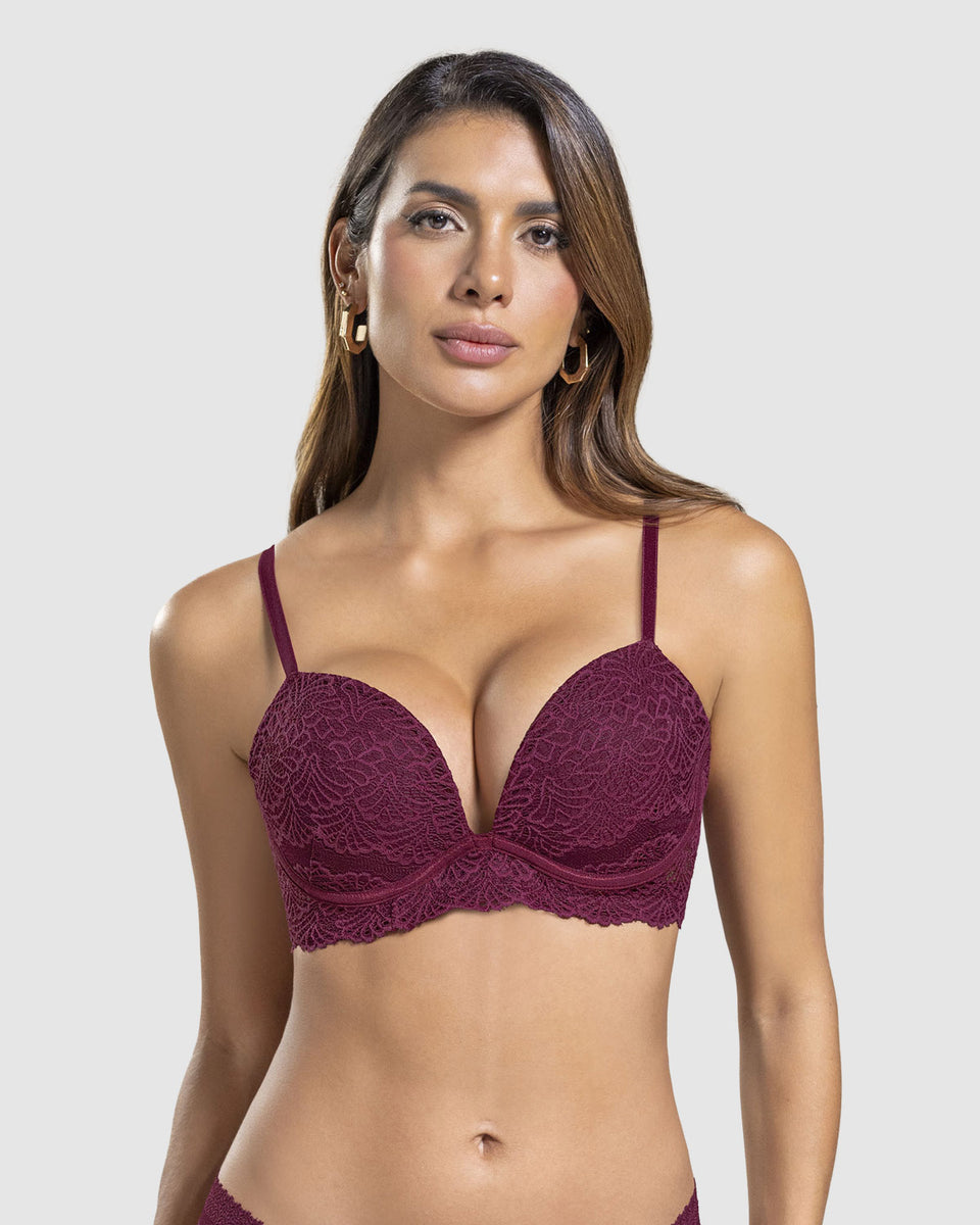 Sostén doble realce escote profundo elaborado en encaje