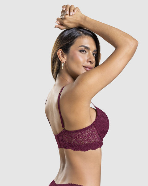 Sostén doble realce escote profundo elaborado en encaje#color_240-vino-medio