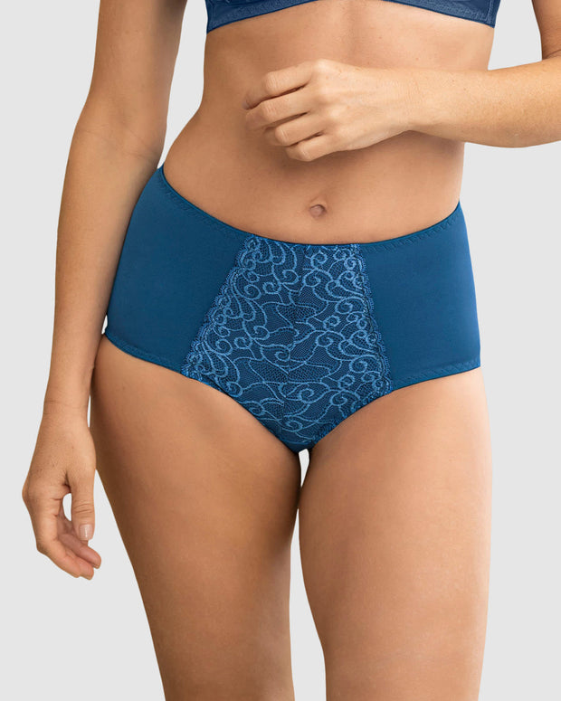 Panty clásico de control suave con toques de encaje en abdomen#color_546-azul-oscuro