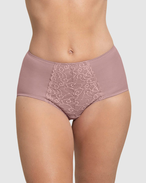 Calzón clásico de control suave con toques de encaje en abdomen#color_a20-palo-rosa