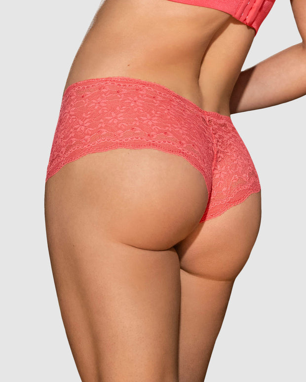 Calzón estilo pantaleta en encaje sexy con refuerzo en algodón#color_244-coral