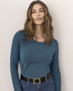 Camiseta manga larga básica para mujer#color_295-azul
