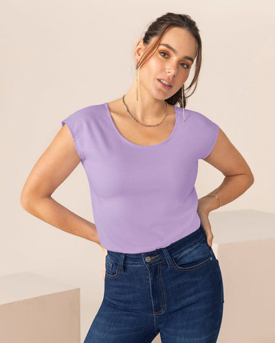 Camiseta manga corta estampada silueta semiajustada para mujer#color_043-lila