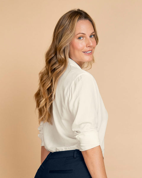 Blusa manga larga con cuello camisero y botones funcionales#color_018-marfil