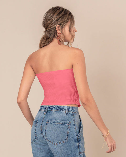 Camiseta strapless tela acanalada#color_279-coral-medio