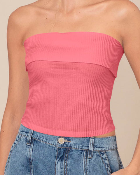 Camiseta strapless tela acanalada#color_279-coral-medio