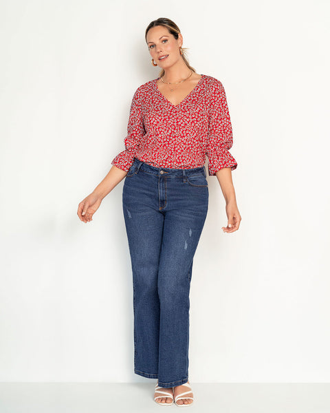 Blusa estampada con elástico recogido para mangas tipo globo#color_145-rojo-estampado