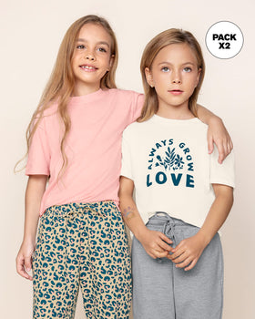 Pack X2 camisetas manga corta para niña#color_968-marfil-y-rosado