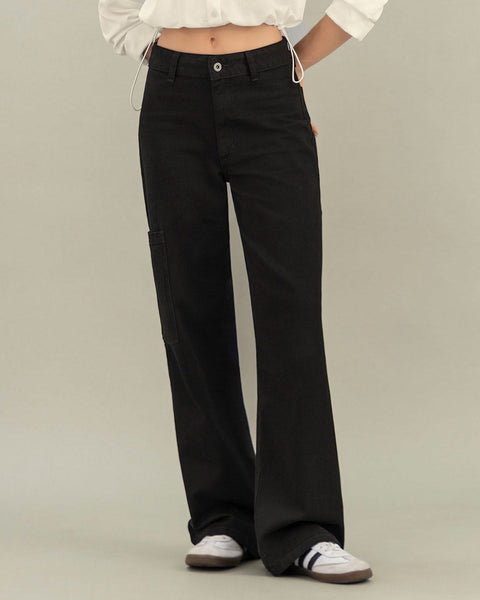 Pantalón tiro alto bota recta con bolsillo tipo cargo#color_700-negro