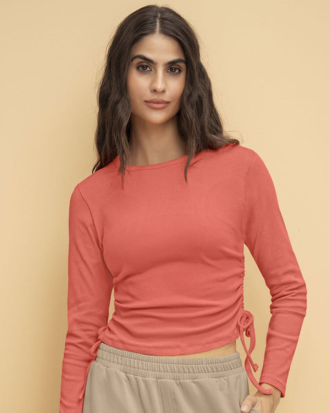 Camiseta manga larga con cordones ajustables#color_279-coral-sandia