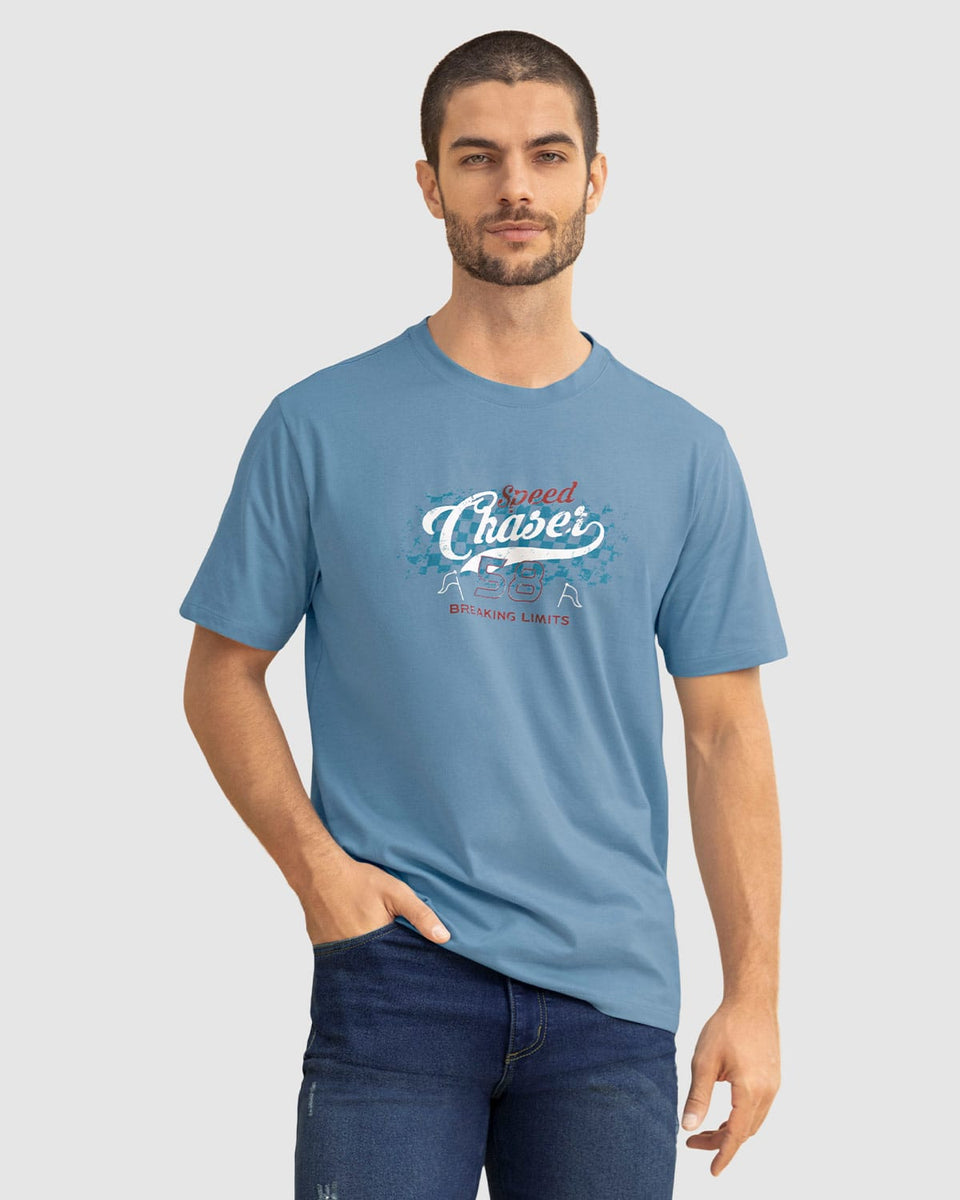 Camiseta manga corta con estampado localizado y cuello redondo