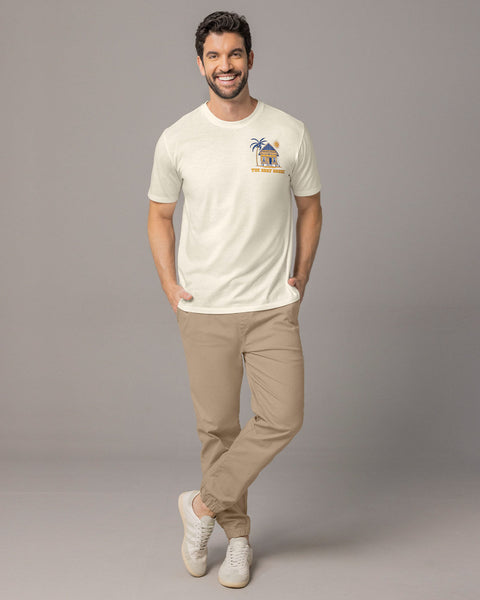 Camiseta manga corta con estampado localizado y cuello redondo#color_165-marfil