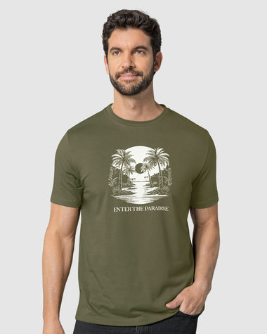 Camiseta manga corta con estampado localizado y cuello redondo#color_a91-verde-militar-claro