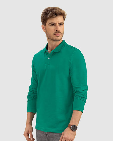 Camiseta tipo polo manga larga con bordado en frente#color_068-verde