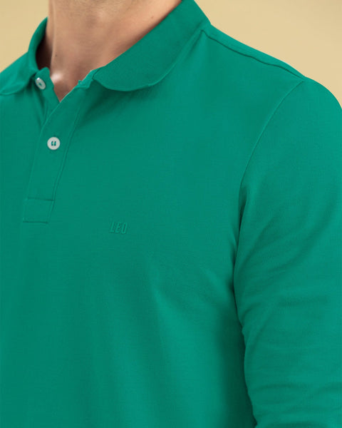 Camiseta tipo polo manga larga con bordado en frente#color_068-verde