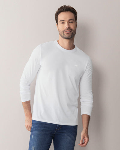 Camiseta masculina manga larga cuello redondo#color_000-blanco