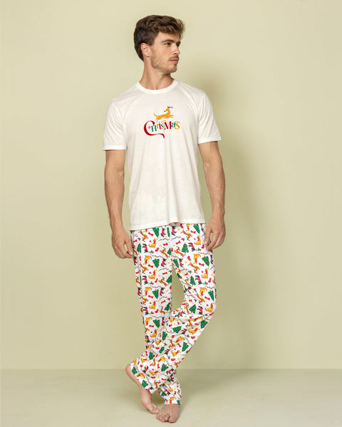 Camiseta manga corta de pijama navidad para hombre#color_395-marfil