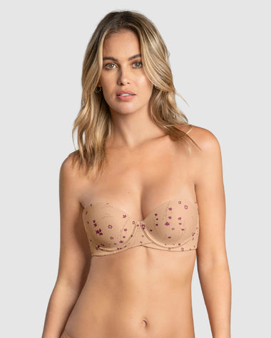 Sostén strapless de doble realce que aumenta dos tallas de copa#color_b06-habano-estampado-flores