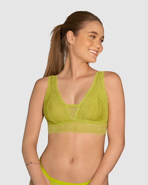 Bralette triangular en tul y encaje elástico en base del busto#color_639-amarillo-verdoso