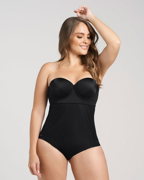 Calzón faja busto libre de control fuerte con encaje en bandas#color_700-negro