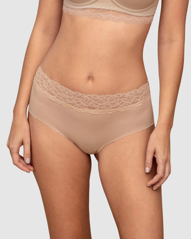Calzón pantaleta en tela ultraliviana con franja de encaje#color_802-cafe-claro