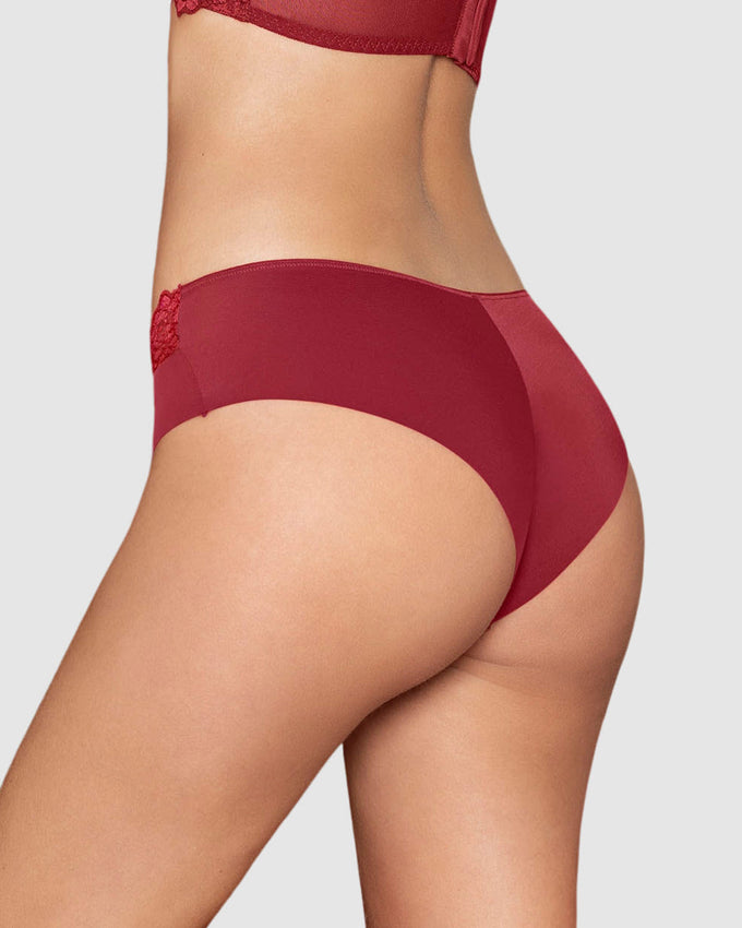Sexy calzón cachetero en tela ultraliviana con encaje comodidad total#color_a40-rojo