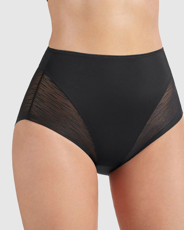 Panty faja clásico invisible con transparencias en glúteos y laterales#color_700-negro