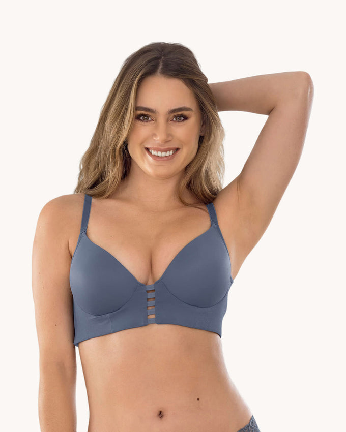 Sostén memory bustier triangular de realce alto y buen cubrimiento#color_457-azul-hortensia