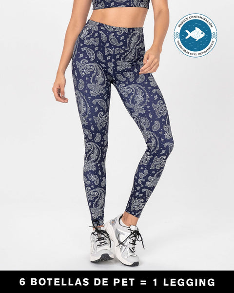 Legging de tiro alto control en abdomen y muslos en material bio-pet#color_838-estampado-arabescos-azul