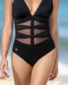 Traje de bano de control suave y con copas removibles y abdomen en tul