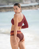 Bikini eco amigable manga larga con calzón de control de abdomen#color_174-rojo-oscuro