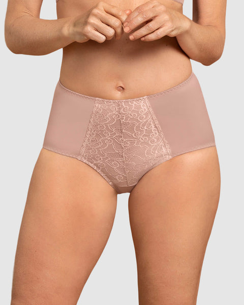 Calzón  clásico de control suave con toques de encaje en abdomen#color_a22-rosa-viejo