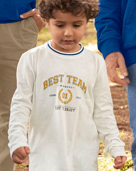 Camiseta manga larga con cuello tejido en contraste para niño#color_016-blanco