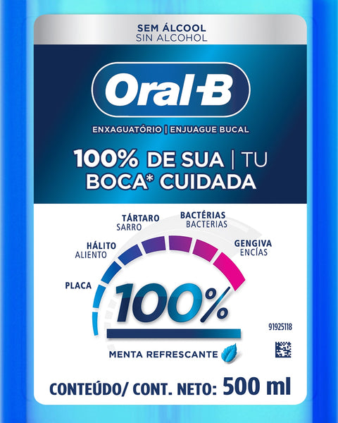 Enjuague bucal oral-b 100%. 500 ml.#color_menta-refrescante