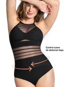 Traje de baño entero con control suave y transparencias en escote y abdomen